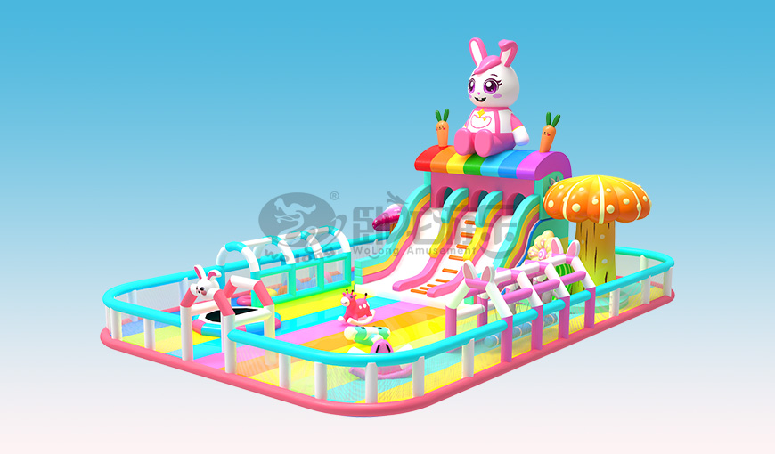 这个充气城堡好特别,像踩在水面上,不愧是水床乐园